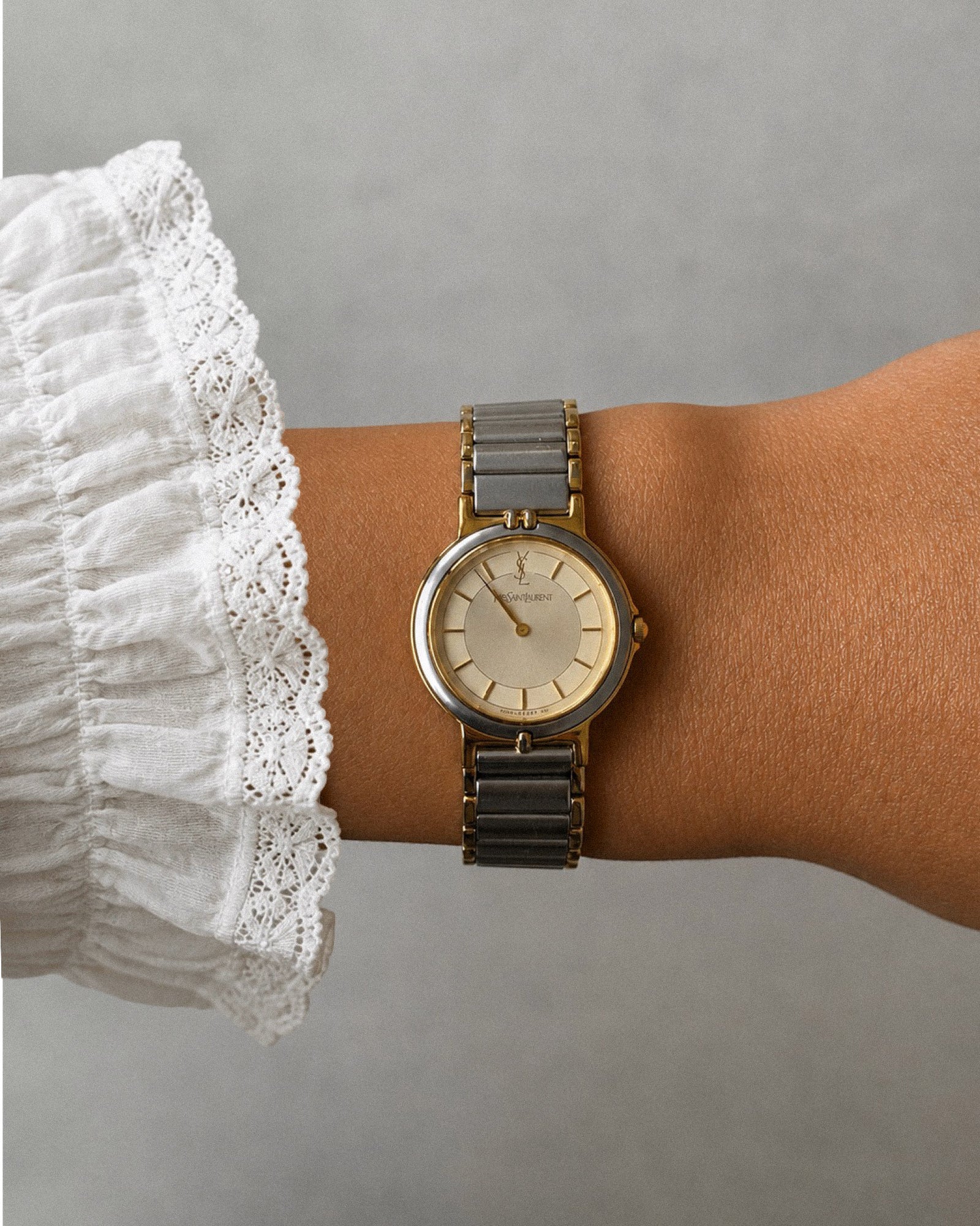 Yves Saint Laurent YSL Vintage Two-Tone Champagne Dial Watch