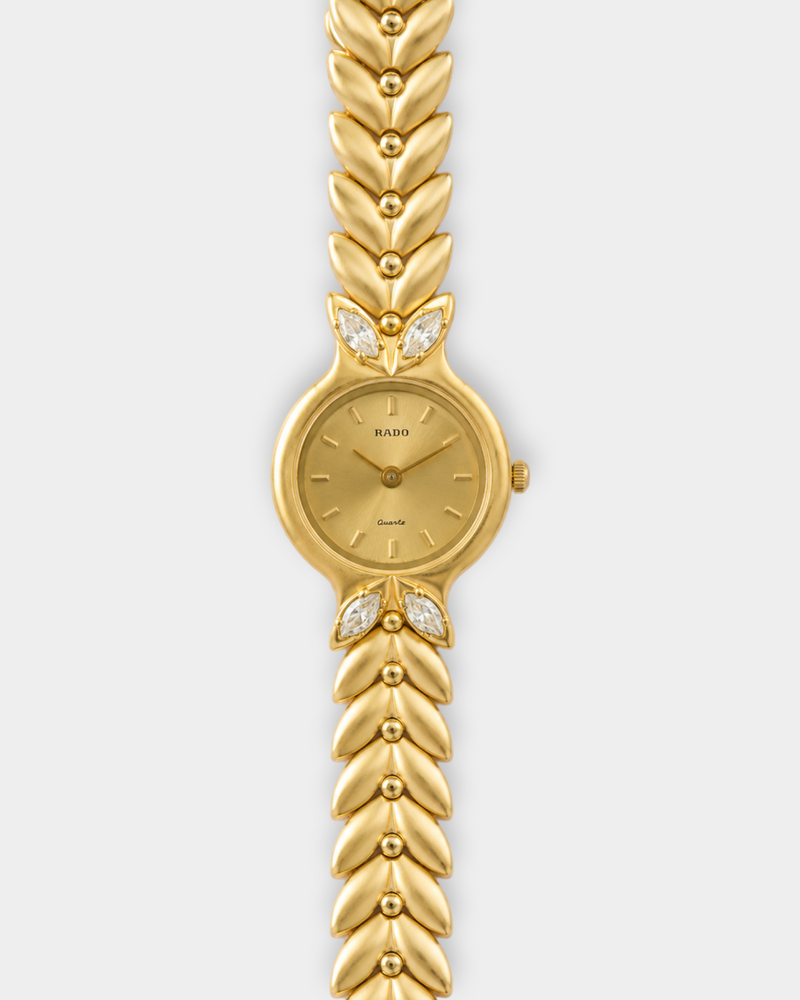 Rado Vintage Gold-Tone Crystal Leaf Bracelet Watch