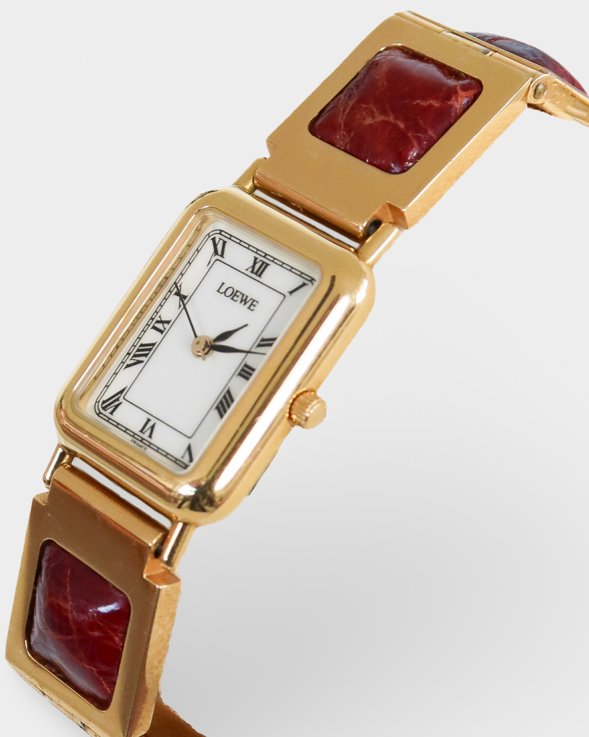 Loewe Vintage Burgundy Leather Anagram Bracelet Watch
