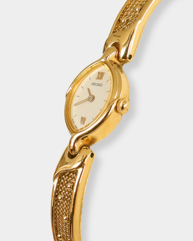 Seiko Vintage Gold-Tone Textured Oval Bracelet Watch