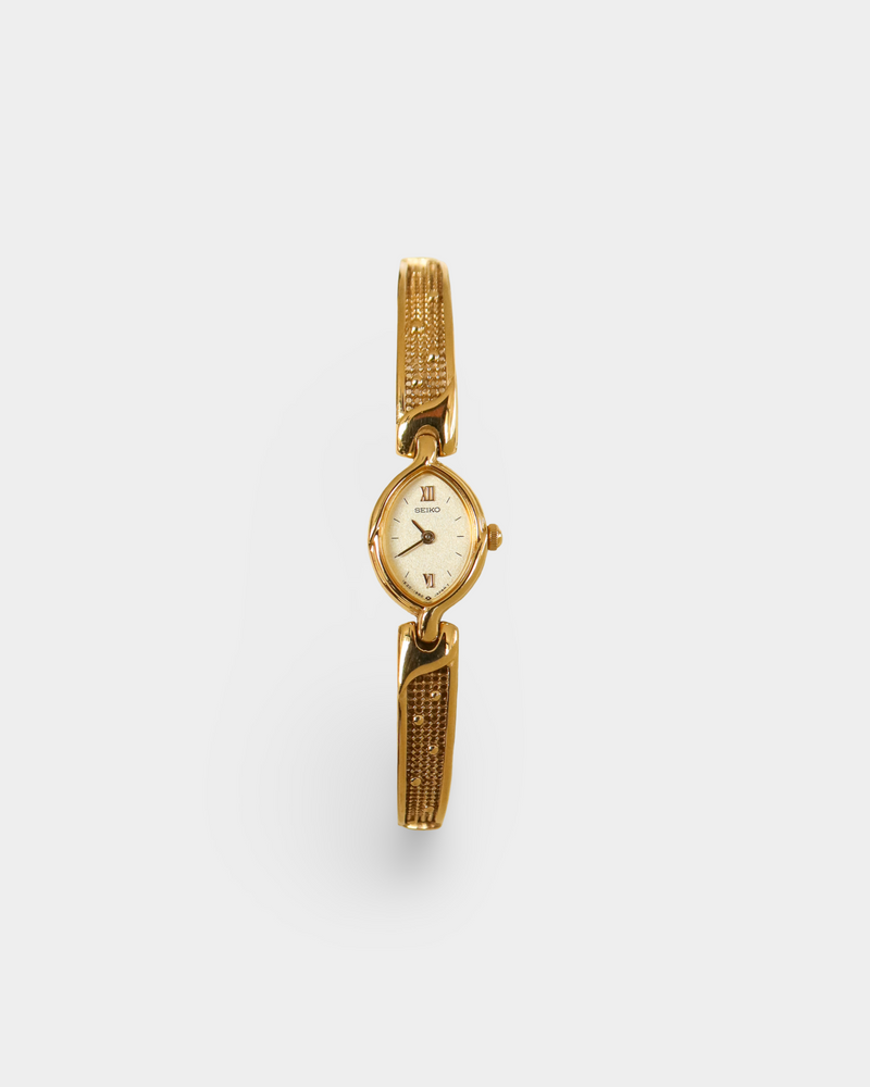 Seiko Vintage Gold-Tone Textured Oval Bracelet Watch